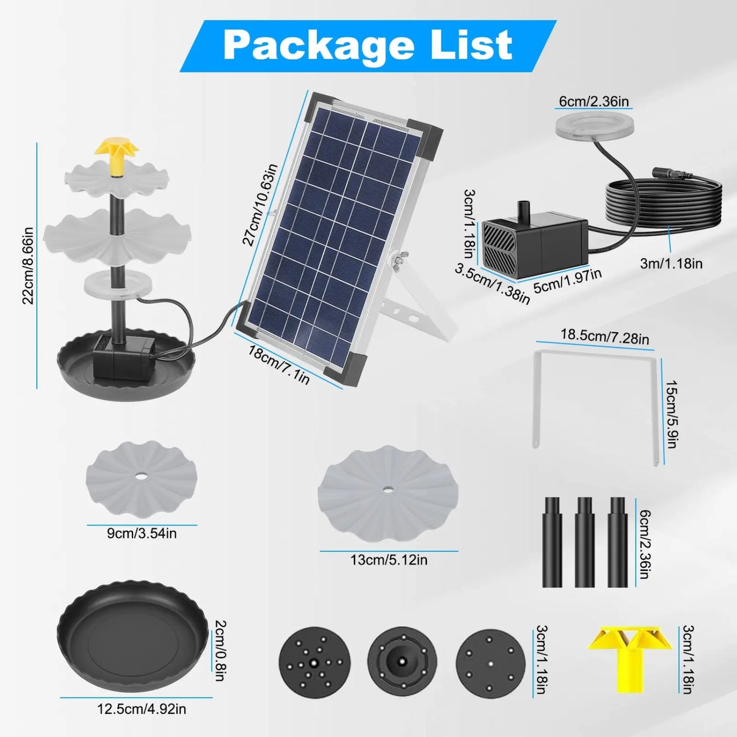 Solar Bird Bath Fountain 3 Tier Led Water Feature 6w