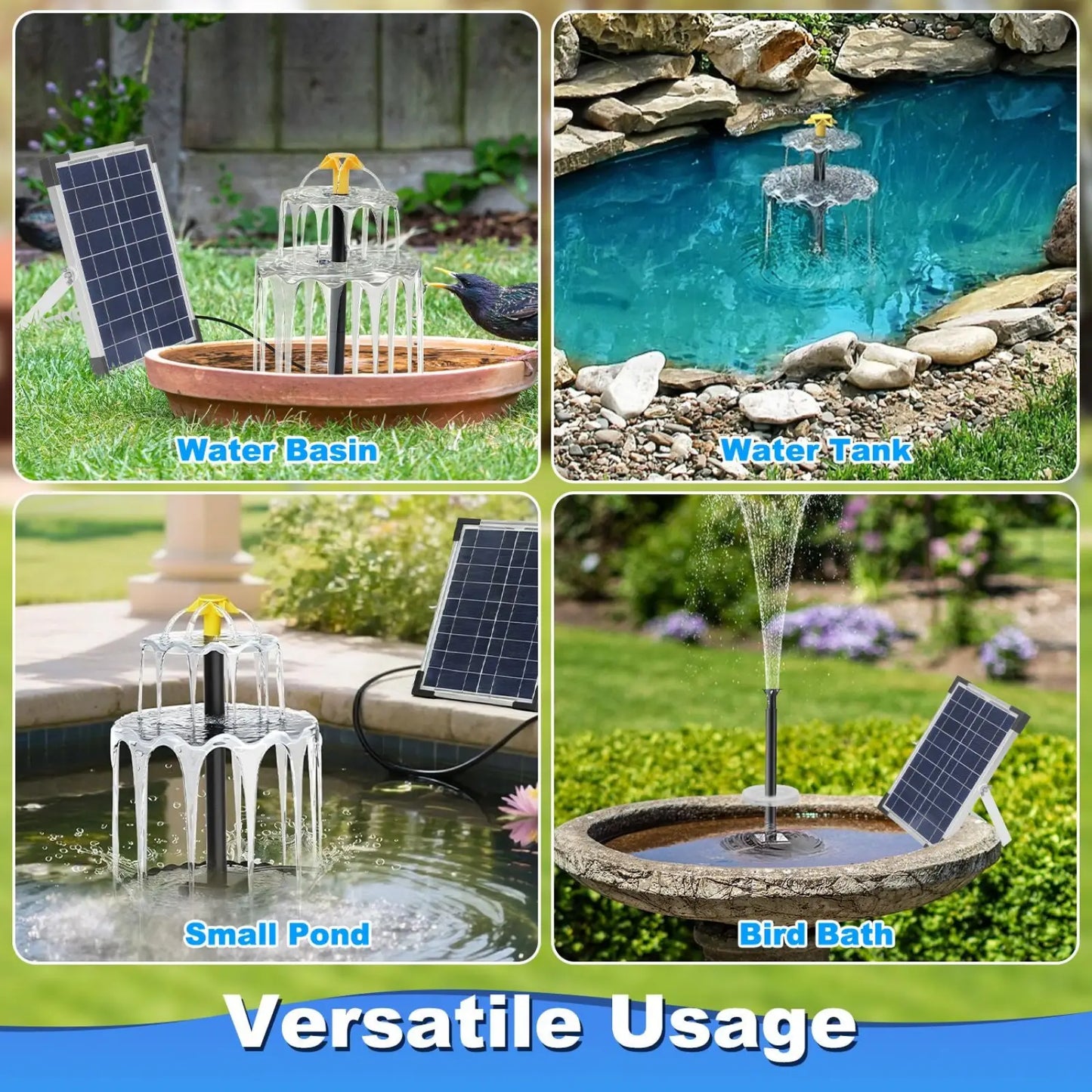 Solar Bird Bath Fountain 3 Tier Led Water Feature 6w